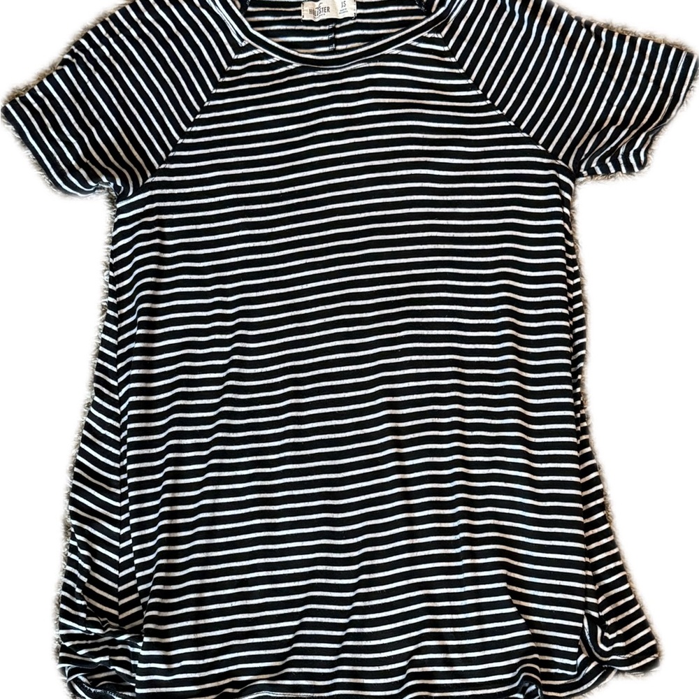 Hollister Black and White Ladies Striped Top